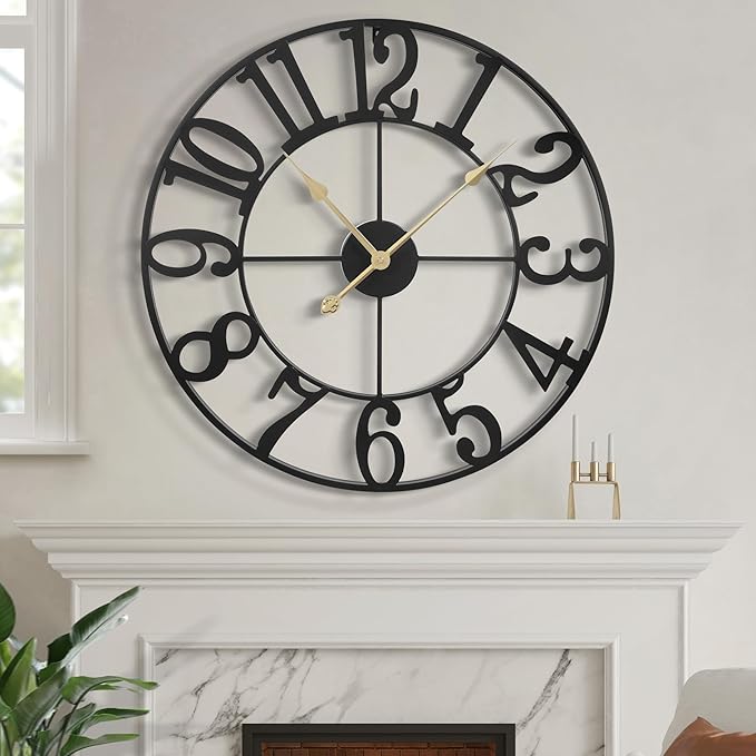 LEIKE 31 Inch Extra Large Wall Clock, Retro Decorative Oversized Silent Little Ticking Battery Operated,Black Metal Arabic Numerals Wall Clocks for Living Room,Office,Entrance Farmhouse Decor