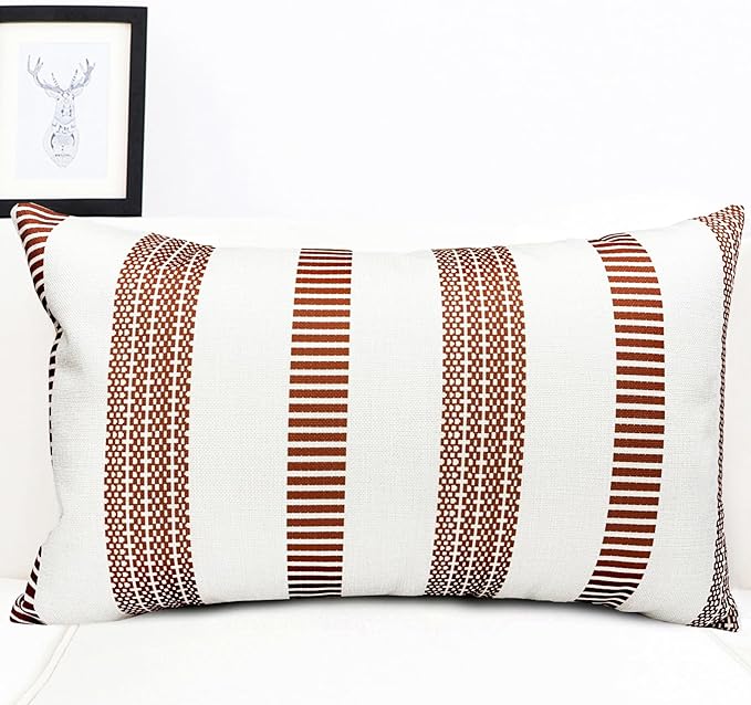 Decorative Throw Pillow Covers Set of 2 Coffee Boho Striped Pillow Covers 12x20 Inch Throw Pillow Cover Linen Pillowcase Farmhouse Outdoor Pillow Covers for Couch Sofa Bed Living Room