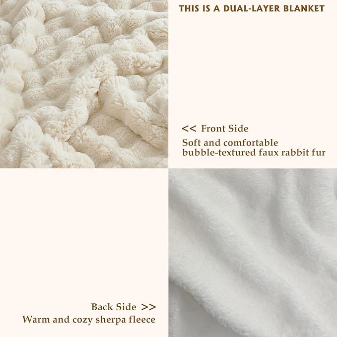 50x60 Inches Ultra-Soft Fuzzy Faux Fur Plush Throw Blanket - Thick, Warm Sherpa for Couch, Sofa, Bedroom, Camping - Decorative Blanket for Cozy Warmth, Bubble Khaki