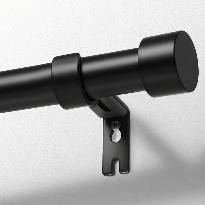 Zeerobee Curtain Rods for Windows 66 to 120, Black Curtain Rod, Adjustable 1 Inch Heavy Duty Outdoor/Indoor Modern Drapery Pole, 32"-120"