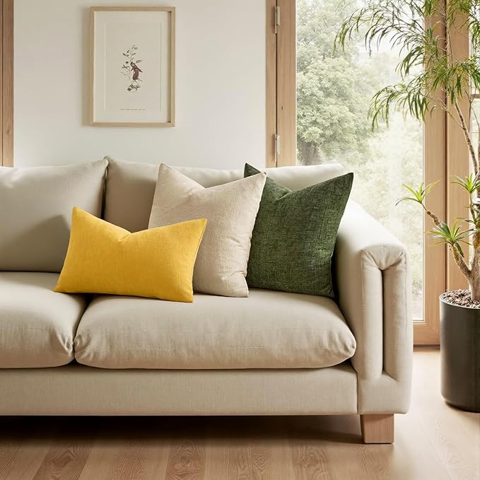 MIULEE Yellow Couch Pillow Covers 12x20 Inch, Set of 2 Soft Chenille Decorative Lumbar Throw Pillow Covers Farmhouse for Sofa Living Room Bed