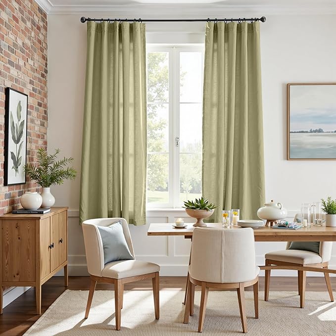 jinchan Linen Blend Curtains 72 inch Length 2 Panels for Bedroom Living Room, Light Filtering 50 inch Wide Farmhouse Drapes with Rod Pocket Back Tab(50W x 72L, Sage Green)