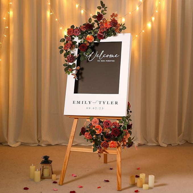 2Pcs Garisey 5FT Terracotta Artificial Flower Garland Fall Floral Garland Burnt Orange Arch Rose Vine for Wedding Ceremony Party Backdrop Decor Arch Flowers Mantel Table Centerpieces Decorations