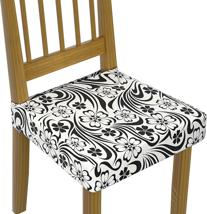 Stretch Dining Chair Seat Covers Set of 4,Dining Chair Slipcovers, Floral Printed Chair Covers,Soft Fabric Washable Upholstered Chair Seat Protector, No Rear Covers for Home Kitchen Dining Room