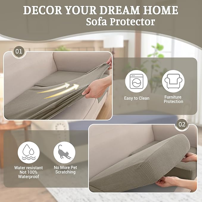 Sectional Couch Covers for Sofa Cushion L Shaped Couch Cover Washable Soft Couch Cushion Covers Stretch Sofa Slipcovers(2-Piece for Sofa Armrest Cover, Taupe)