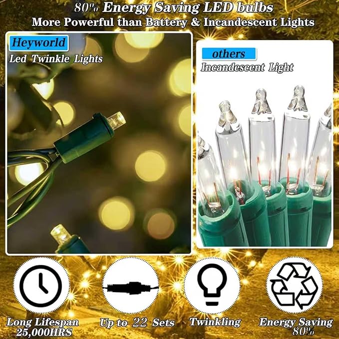 Heyworld Slow Twinkle Christmas Lights, 35 LED 10ft UL Certified Soft String Lights, 5mm Waterproof Fairy Glow for Indoor/Outdoor Christmas, Wedding, Garden Decor
