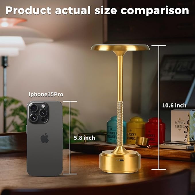 5200mAh Rechargeable Cordless LED Table Lamps Touch Sensor Light, 3-Levels Portable Dimming Wireless Battery Operated Lamp,Night Light/Restaurant Table/Outdoor/Coffee/Bar (Gold)