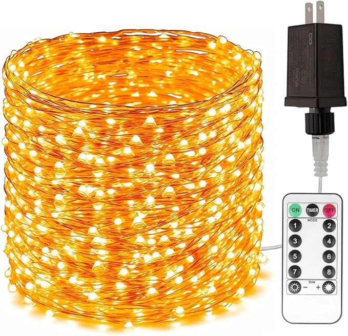 200FT Warm White Plug in Fairy Lights 600 LED Waterproof Copper Wire String Lights with Remote for Christmas Tree Bedroom Porch Patio Garden Wedding Party