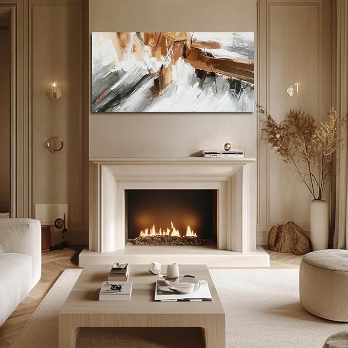 Graffiti Art Pictures Abstract Canvas Paintings White and Brown Poster Print 24"x48" Artwork for Bedroom Office Decorations