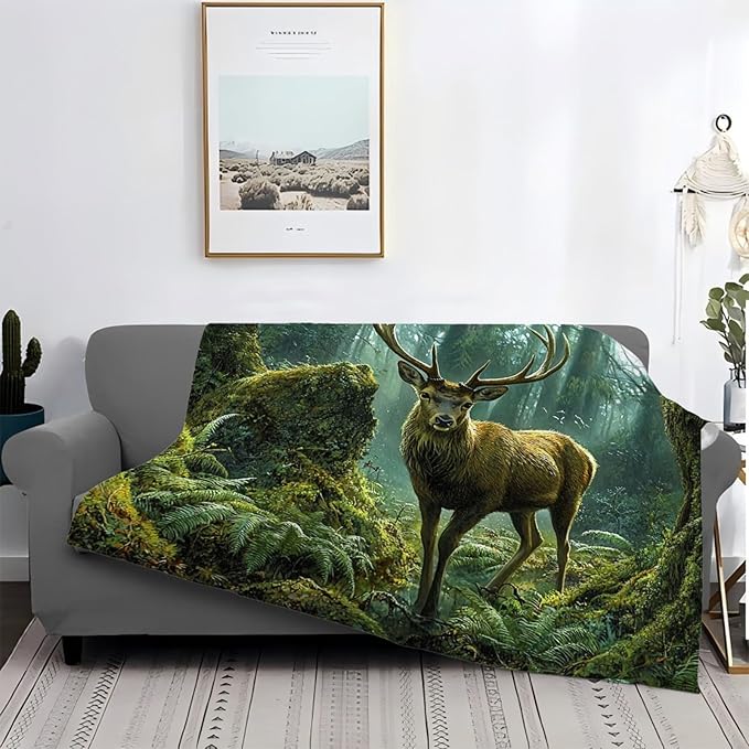Tijuboni Forest Elk Deer Throw Blanket Deer Gifts for Girls Boys Women Men Kids Adults Soft Flannel Fleece Blanket for Couch Sofa Bed Home Decor 60"x80"