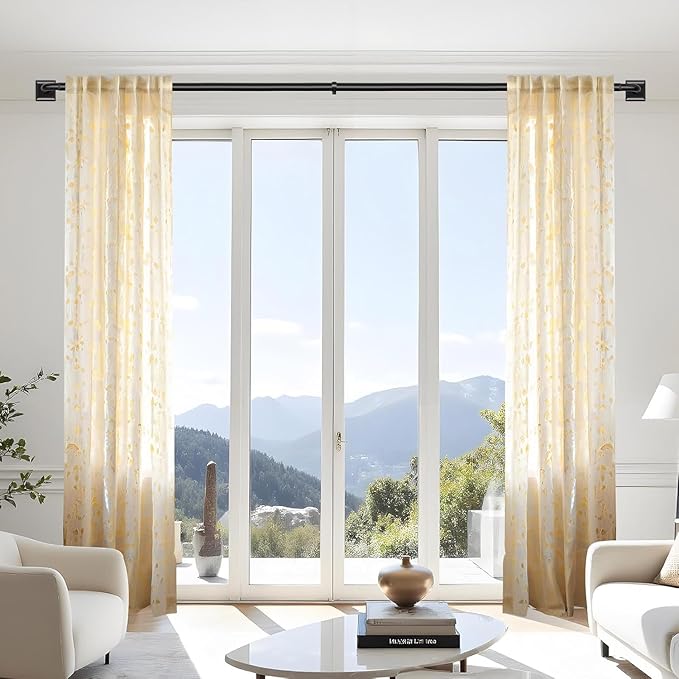Black Curtain Rods for Windows 28-48Inch Heavy Duty French Return Rod, Wrap Around Blackout Curtain Rods, Adjustable Room Darkening Drapery Rod for Bedroom, Living Room, Sliding Door & Outdoor Patio