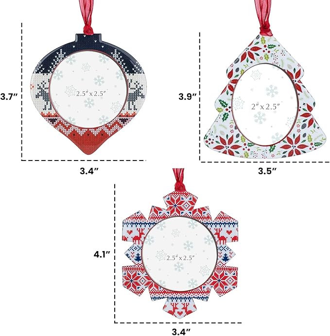 GUOER 3PCS Christmas Tree Snowflake Picture Frame Ornaments Set Holiday Keepsake Gift Home Decor Christmas Decorations Xmas Gifts Pendant with 2.5” Photo Frame Insert (Colorful)