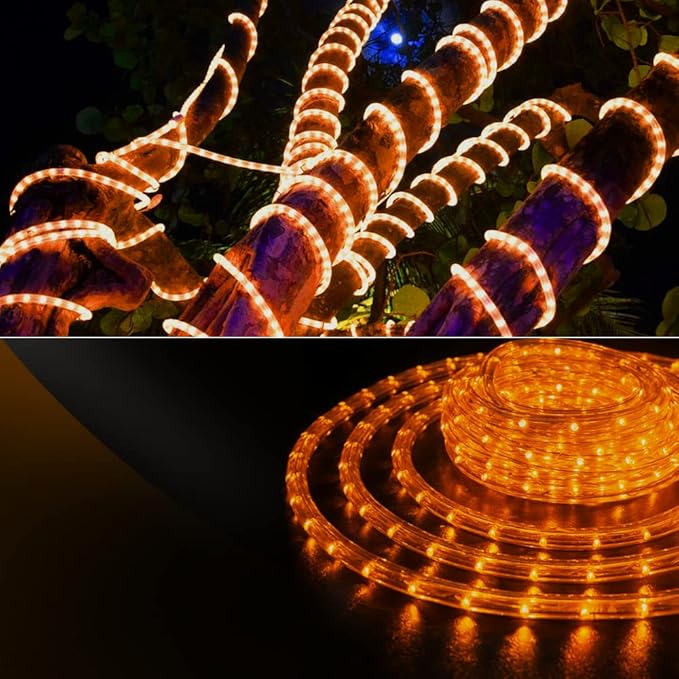 WYZworks 288LEDs, 25ft LED Outside Rope Lights, Waterproof Permanent Outdoor ETL Certified Connectable Clear Tube, Christmas Palm Tree Holiday Decorative Landscape Patio Accent Lighting - Orange