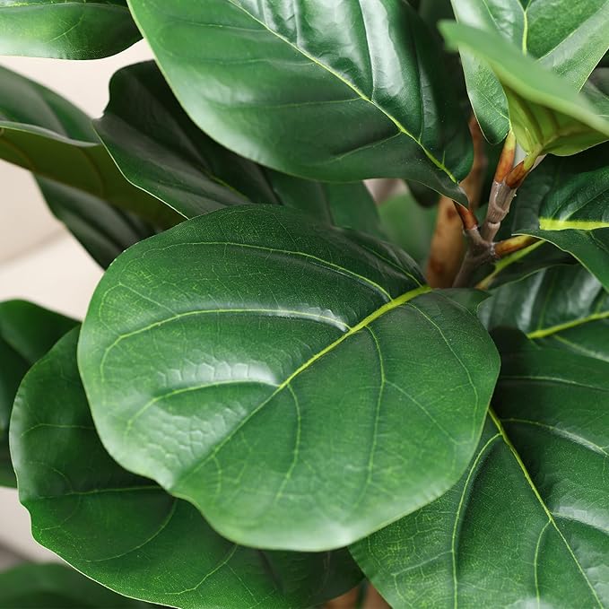 Artificial Fiddle Leaf Fig Tree with White Planter, 7ft Tall Fake Tree with Natural Wood Trunk for Home Decor, Faux Ficus Tree Fake Moss for Indoor Office Living Room