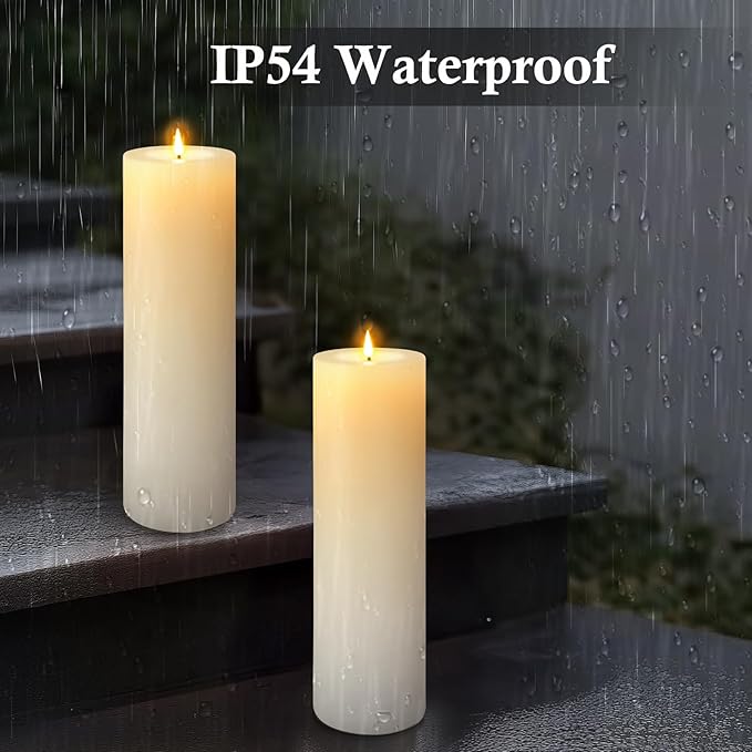 14" x 4" Large Outdoor Candles, Waterproof Flickering LED Flameless Candles with Timer, Battery Operated Candles with Remote Control Realistic Fake Pillar for Patio Porch Lanterns, White 1 Pack