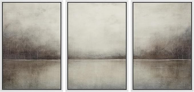 MUDECOR Framed Canvas Print Wall Art Set Abstract Landscape Nature Wilderness Illustration Modern Art Decorative Realism Rustic Vintage for Bedroom - 16"x24"x3 White