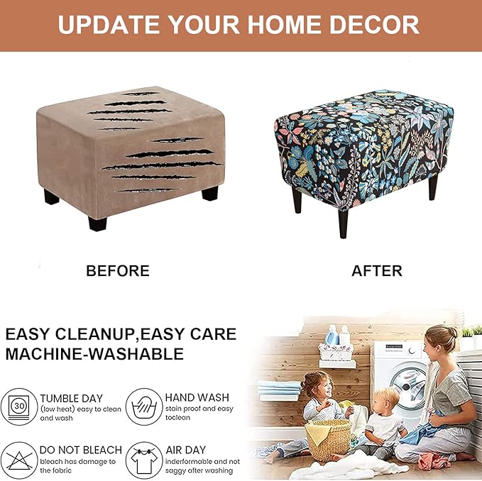 Eco-Ancheng Stretch Ottoman Cover Rectangular Storage Ottoman Slipcover Footrest Stool Covers Ottoman Slipcovers for Foot Stool with Nonslip Elastic Bottom (14,Large)