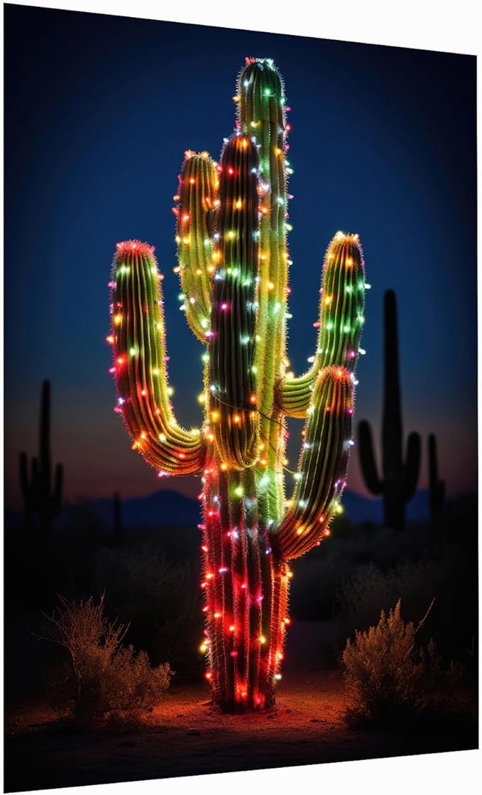 Cactus Wall Art,Christmas Cactus Canvas Wall Art Print, Cactus Decor, Southwestern Decor, Holiday Decor, Desert Art,Christmas Decor For Bedroom Living Room Apartment Office12x16inch Unframed