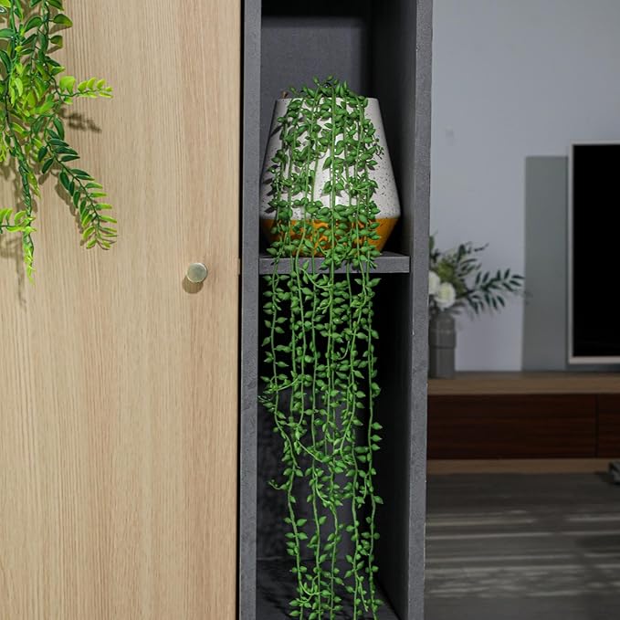 2PCS Artificial Hanging Trailing Plants in Pots,Realistic Faux Small Hanging Plants Potted for Bedroom Living Room Home Office Table Decor Indoor Outdoor