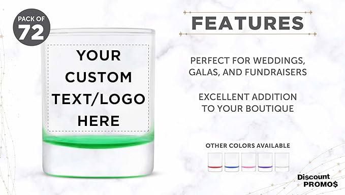 DISCOUNT PROMOS Custom Arc Votive Candle Holders 3 oz. Set of 72, Personalized Bulk Pack - Thick Base, Perfect for Wedding, Anniversary and Party Favors - Green Bottom