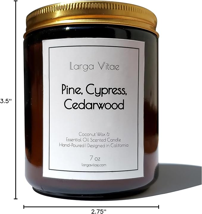 All-Natural Pine, Cypress, Cedarwood Aromatherapy Essential Oil Candle, Safe for People and Pets, Made with Pure Sustainable Organic Vegan Coconut Wax, Allergy Friendly, Non Toxic, Zero Waste