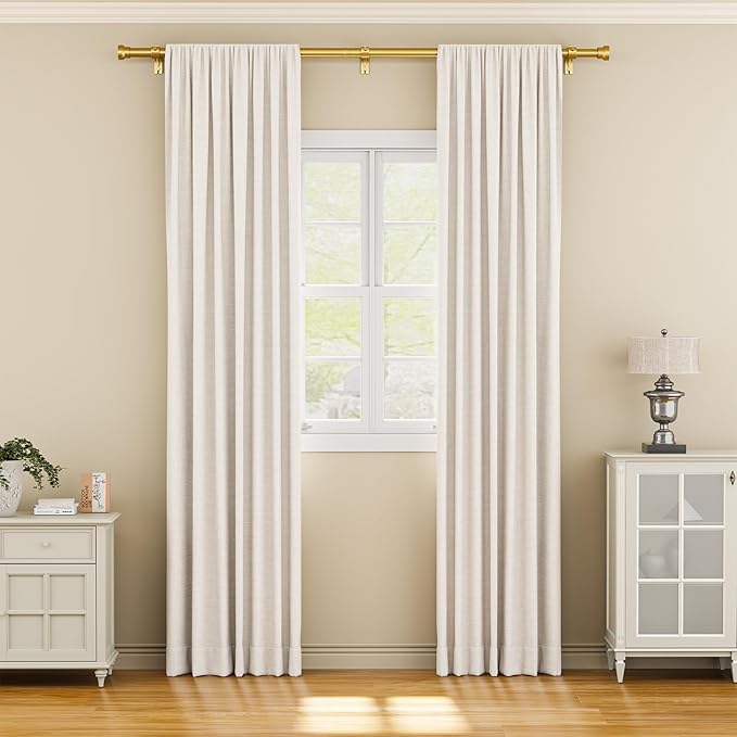 YaFex Curtain Rods 32-84 Inch, Heavy Duty 1 Inch Adjustable Curtain Rod for Windows, Gold Long Window Treatment Rods, Modern Design, Easy Installation