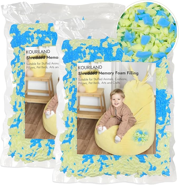 10LBS Bean Bag Filler – Shredded Memory Foam Refill with Cooling Gel, Soft & High Resilience Foam Filling for Bean Bag Chair, Couch Cushion, Pillow, Dog Bed & DIY Crafts