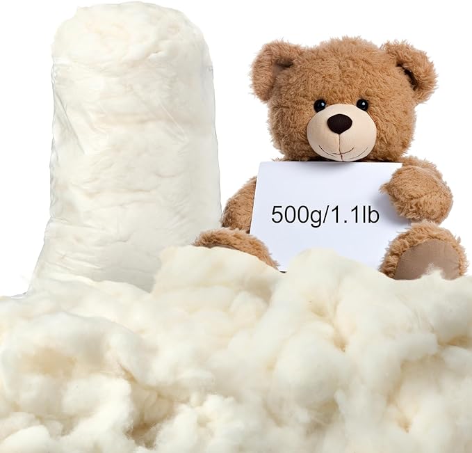 Wesnoy 500g/1.1lb Cotton Stuffing for Stuffed Animals Soft Pillow, Natural Cotton Fiber Filling Batting, for Toys, Cloud Decorations, and More
