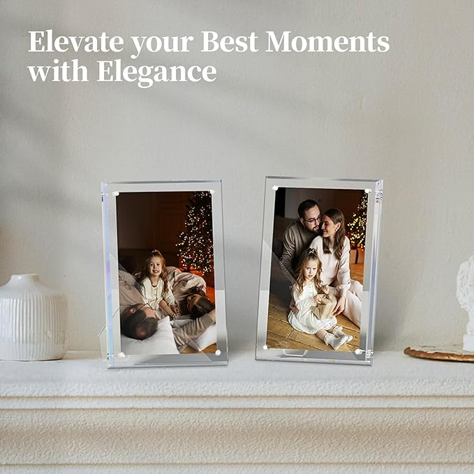 NIUBEE 4x6 Picture Frame, Acrylic Clear Photo Frame with Magnets for Tabletop Display, 4 Pack