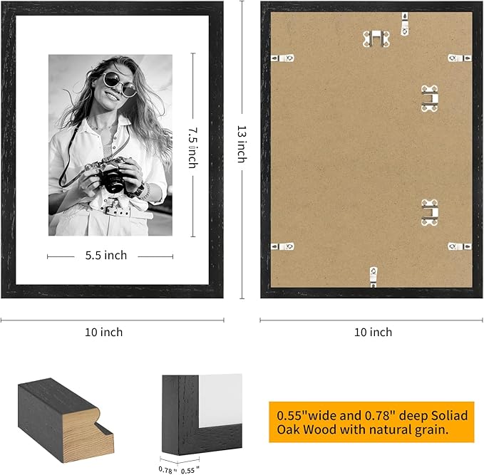 9x12 Oak Wood Picture Frams - Minimalist 9x12 Oak Wood Frames, 9"x12" Picture Frame Wood, Natural Solid Wooden Picture Frames for Wall Art Photo and Prints(1 Pack, Black)