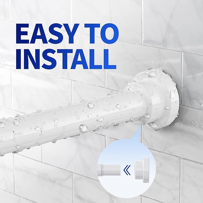 Shower Curtain Rod, 1" Diameter Heavy Duty Tension Shower Rod, Non Slip Adjustable 28-74 inch No Drill Shower Curtain Rods Spring Tension For Bathroom, Shower Stall, No Rust, White