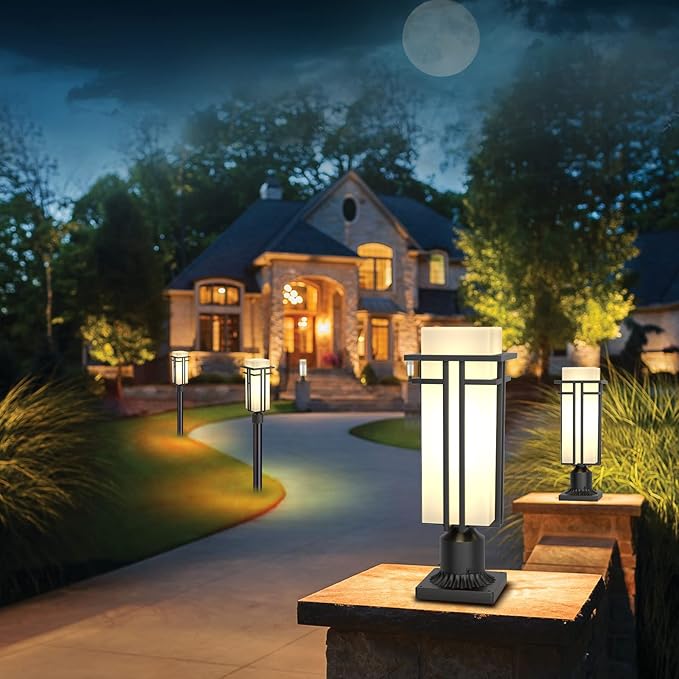 Outdoor Post Light Fixture - Aluminum Lamp Posts Outdoor Lighting, Outdoor Lightpost Lantern with 3-Inch Pier Mount Base Outside Pole Lighting for Porch Garnden (19.3''H, 1 pc)