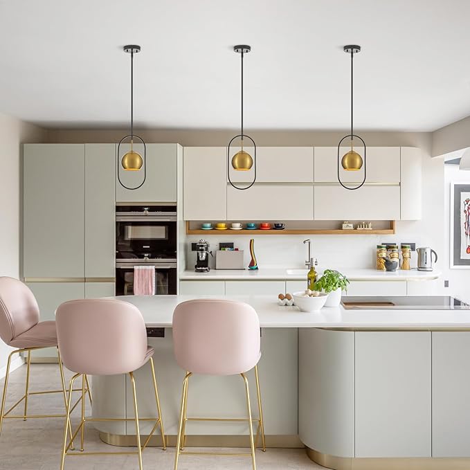 1 - Light Single Small Globe Pendant Light with Brass Finish Metal Shade, Modern Pendant Light Kitchen Island, Small Hanging Light Fixture entryway