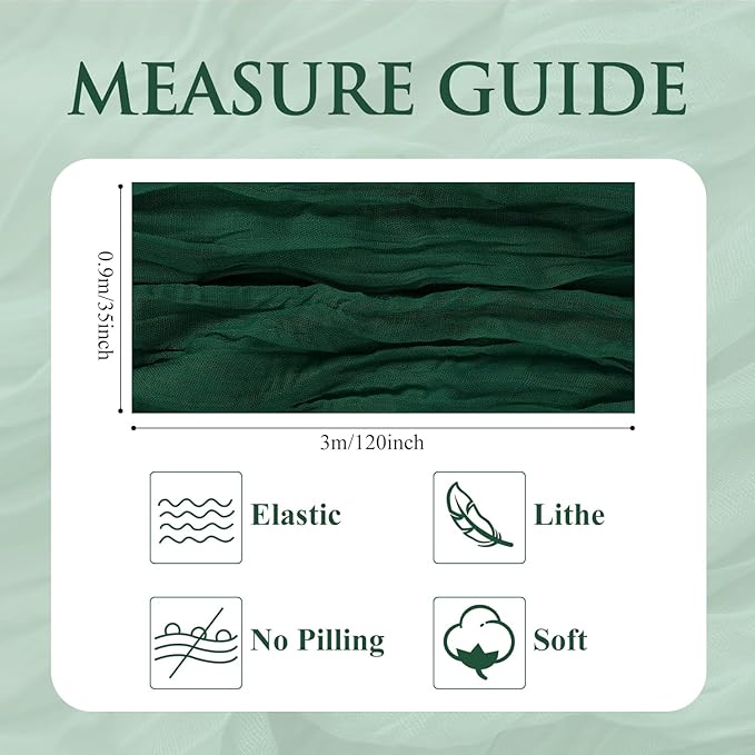 Table Runner Cheesecloth 10FT Emerald Green Boho Gauze Cheese Cloth Rustic Sheer Table Runners for Wedding Bridal Baby Shower Party Decoration