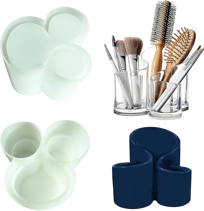 Silicone Resin Storage Box Mold, 3 Slots Design, Pen Holder, Makeup Brush Organizer, Lipstick Container, Jewelry Storage, Silicone Mold DIY, Clay Craft, Home Decoration