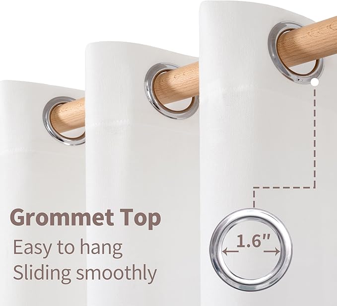 YoungsTex Linen Semi Sheer Curtains 63 Inches Length for Living Room - White Light Filtering Drapes with Grommet Textured Lightweight Window Treatments for Bedroom, 2 Panels, 52 X 63 Inch
