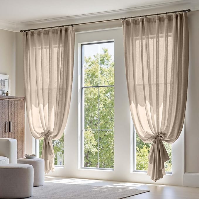 jinchan Taupe Linen Blend Curtain 120 inch Extra Long 1 Panel Extra Long for Sliding Door, Light Filtering 100 inch Extra Wide Patio Door Drape with Rod Pocket Back Tab(100W x 120L, Taupe)