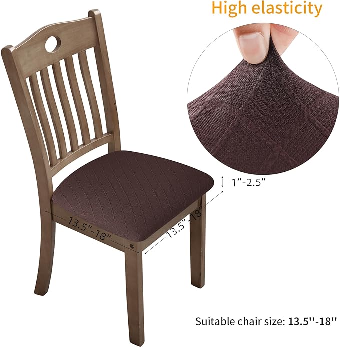 Fuloon Stretch Chair Seat Covers 4 PCS, Removable Washable Dining Chair Covers Anti-Dust Dining Room Seat Cushion Slipcovers (4, Chocolate)