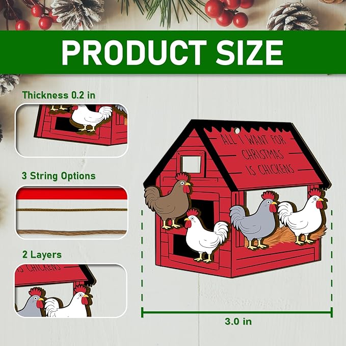 Chicken Ornament for Christmas Tree, Wooden Coop Farm Decor, All I Want for Christmas is Chickens Wooden Farmhouse Gift for Farm Lovers 2025