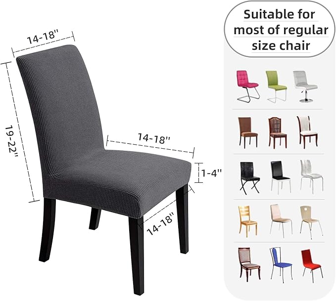 Chair Covers for Dining Room - Stretch Chair Slipcovers for Decorative Seat Protector Armless Removable Washable Elastic Dinner Universal Spandex Solid Chair Slip Covers Set(Dark Grey,4)