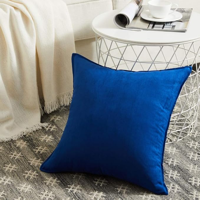Fancy Homi 2 Packs Premium Faux Suede Decorative Throw Pillow Covers, Super Soft Square Pillow Case,Solid Cushion Cover for Couch/Sofa/Bedroom (24" x 24", Set of 2, Blue)