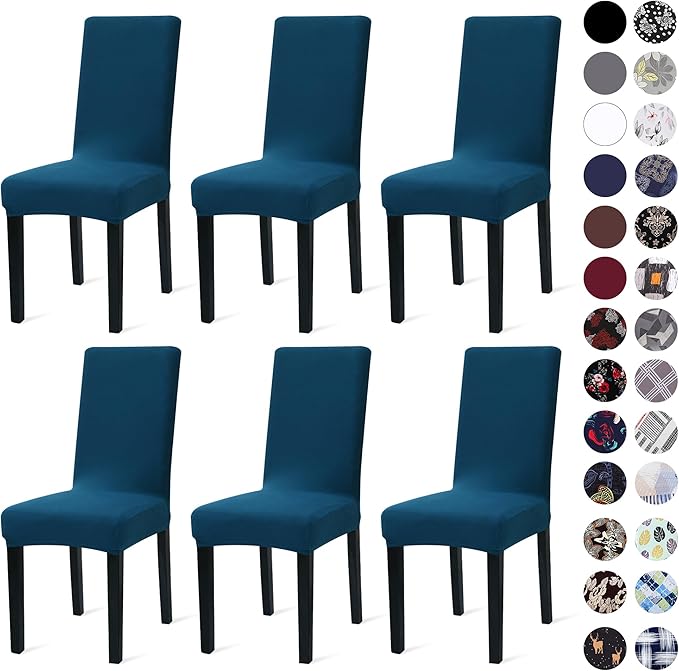 Sufdari Dining Chair Covers,Kitchen Chair Cover,Parsons Chair Slipcover,Spandex Chair Protectors for Dining Room Stretch Chairs Cover Set of 6 -Teal Blue