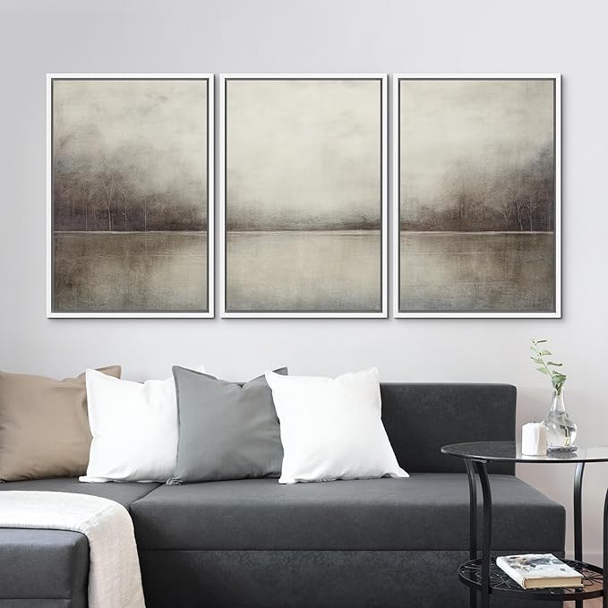 MUDECOR Framed Canvas Print Wall Art Set Abstract Landscape Nature Wilderness Illustration Modern Art Decorative Realism Rustic Vintage for Bedroom - 16"x24"x3 White