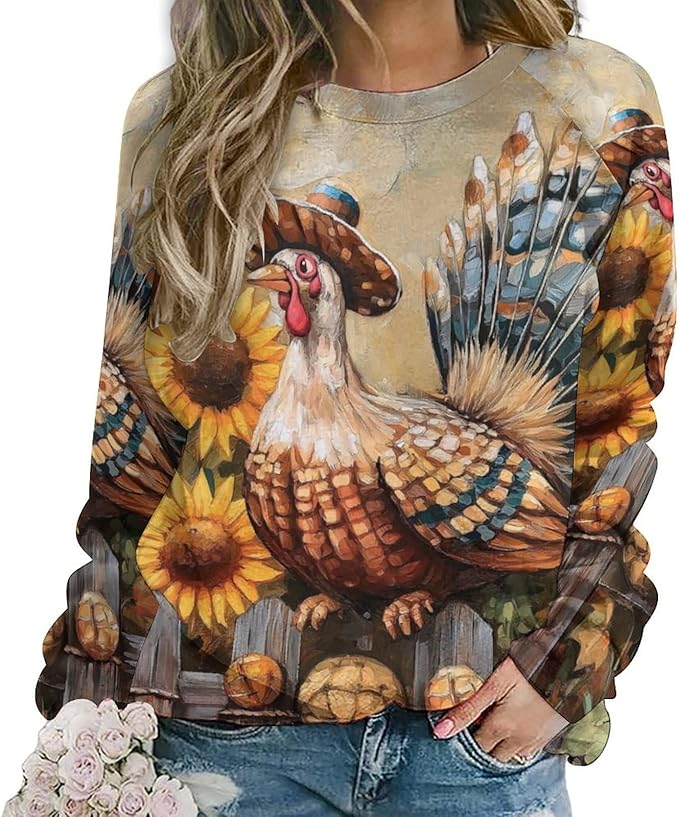 Womens Thanksgiving Sweatshirt Oversized Crewneck Pullover Casual Graphic Long Sleeve Shirts