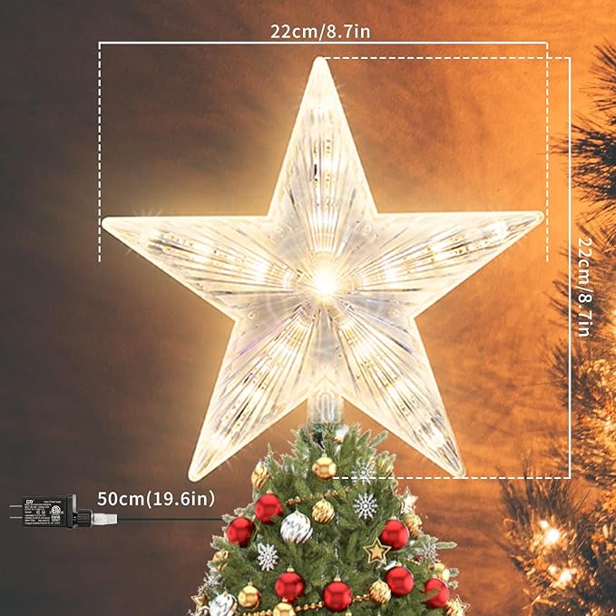8" 31LED,Tree Topper Star Christmas Tree Decor for General Size Xmas Tree,Warm White