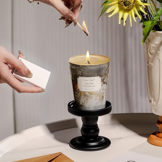 HomeLights Large jar Candle | 1-Wick Long-Lasting Scented Candles, 6.7oz Natural Soy Wax Candle for Home Scented, Industrial Chic Gifts for Women & Men, Smoke Vanilla