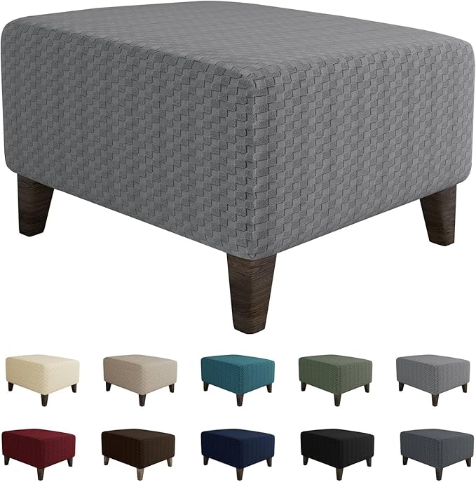 MAXIJIN Jacquard Ottoman Cover Slipcovers Folding Storage Stool Furniture Protector Cover Soft Thick Rectangle Foot Rest Slipcover with Elastic Bottom (Ottoman Small, Light Gray)