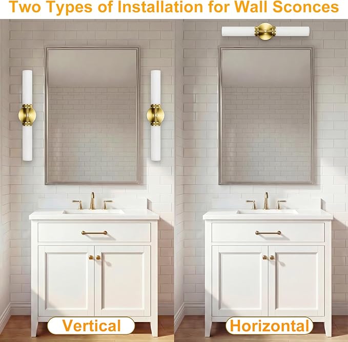LaLuLa Gold Bathroom Vanity Light Fixtures – 2-Light Hardwired Wall Sconces with Frosted Glass Shades and Textured Metal Frame, Modern Vanity Lighting for Mirror, Bedroom, or Hallway, 25”