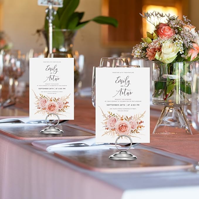 24 Pcs Table Number Holders-Metal Place Card Holders Table Number Stands Tabletop Sign Stands for Photos, Menu, Memo, Notes, Wedding, Restaurant, Banquet, Birthday(Matte Nickel)