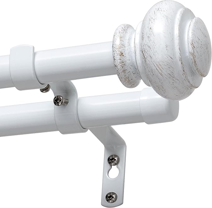 H.VERSAILTEX Double Curtain Rods for Windows 16.2 to 137.4 Inches 3/4 inch Diameter Adjustable Decorative Telescoping Double Curtain Rod with Brackets Heavy Duty Splicing Double Curtain Rods, White
